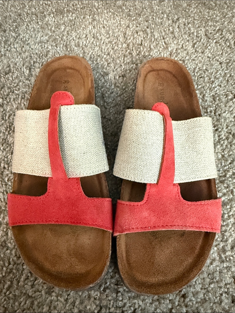 Sundance Coral Suede and Natural Canvas Slide Sandals